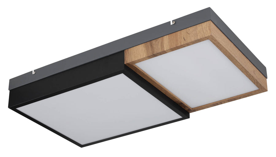 Version éteinte montrant les diffuseurs blancs opaques et le contour bois