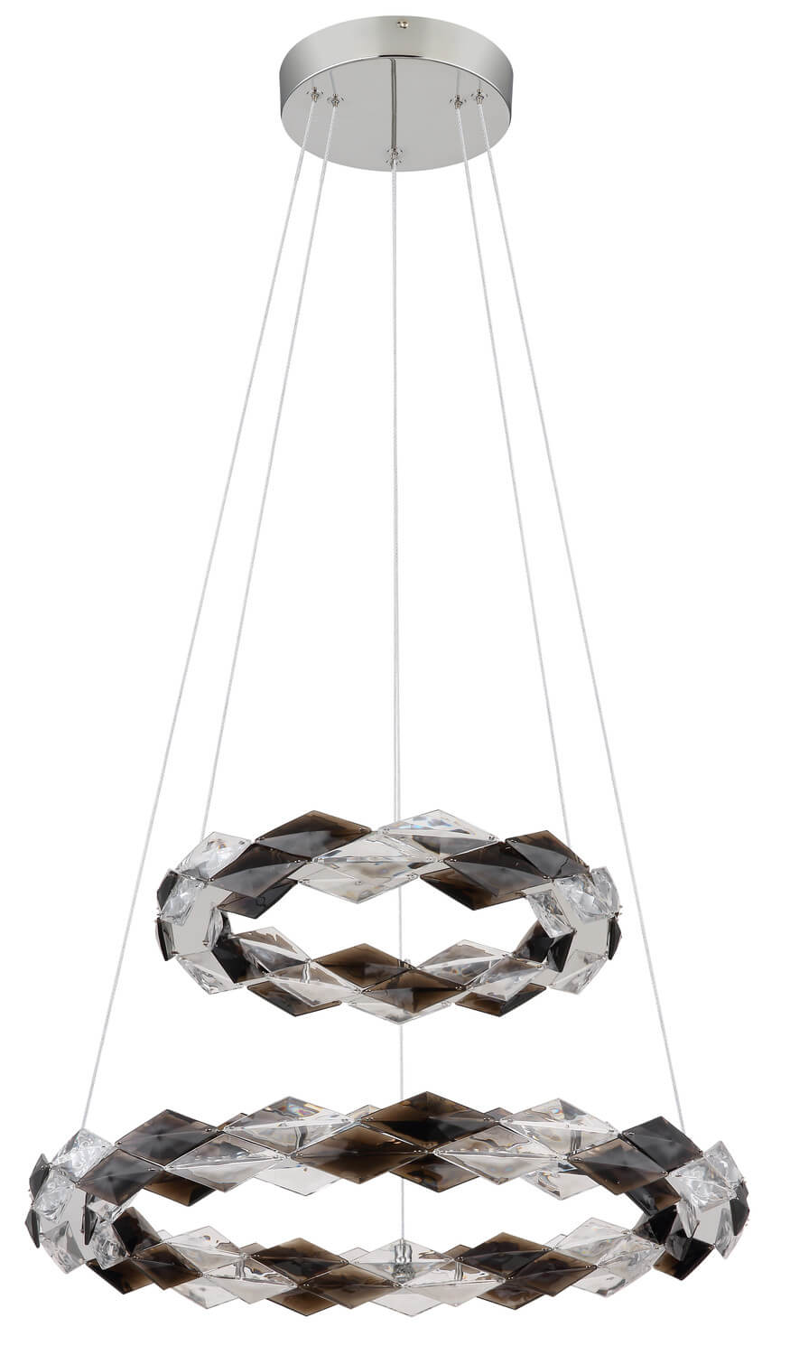Vue de face éclairée révélant losanges de cristal fumé et transparent