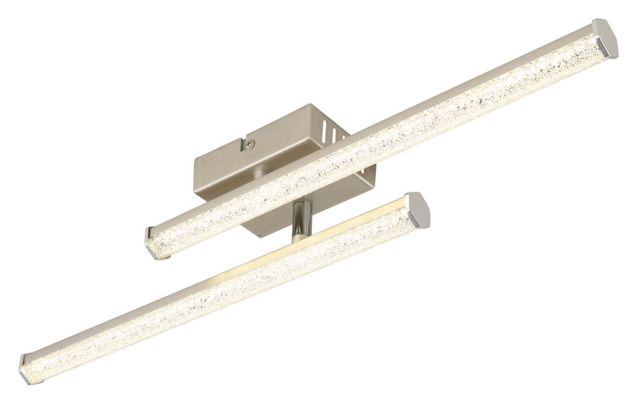 Autre angle du luminaire montrant le support central et les deux tubes