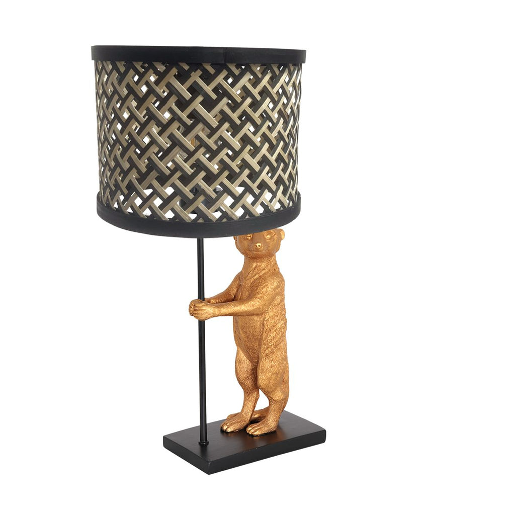 Lampe de table en or avec noir Animaux 3711ZW avec abat-jour en bambou noir naturel. | Designix - - https://designix.fr