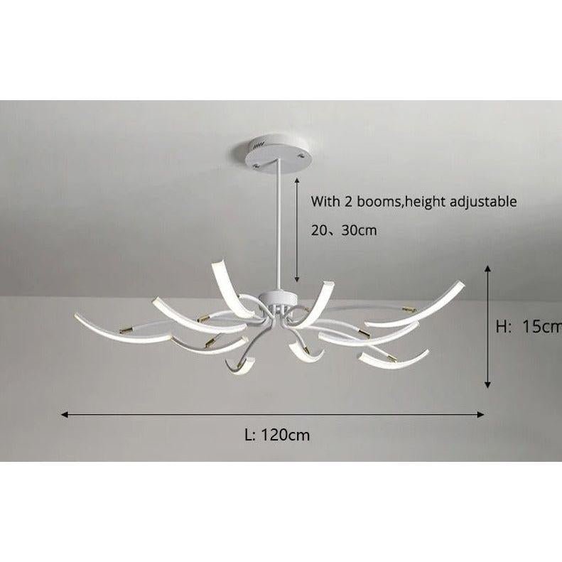 Grand Plafonnier LED | Lumière Zenith - Designix Lustre 10 Bras | 120x15 cm Blanc