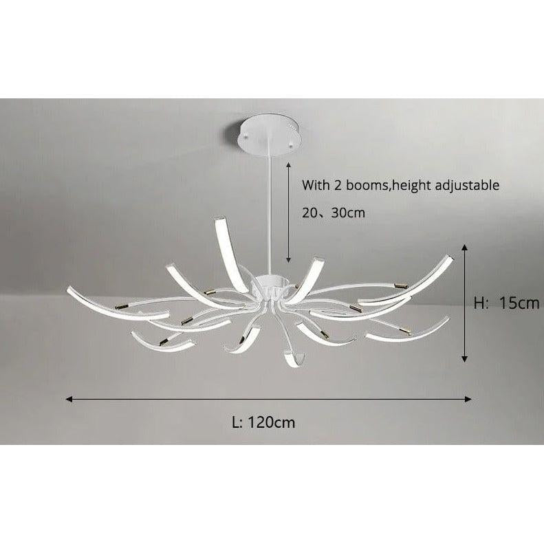 Grand Plafonnier LED | Lumière Zenith - Designix Lustre 10 Bras | 120x15 cm Blanc
