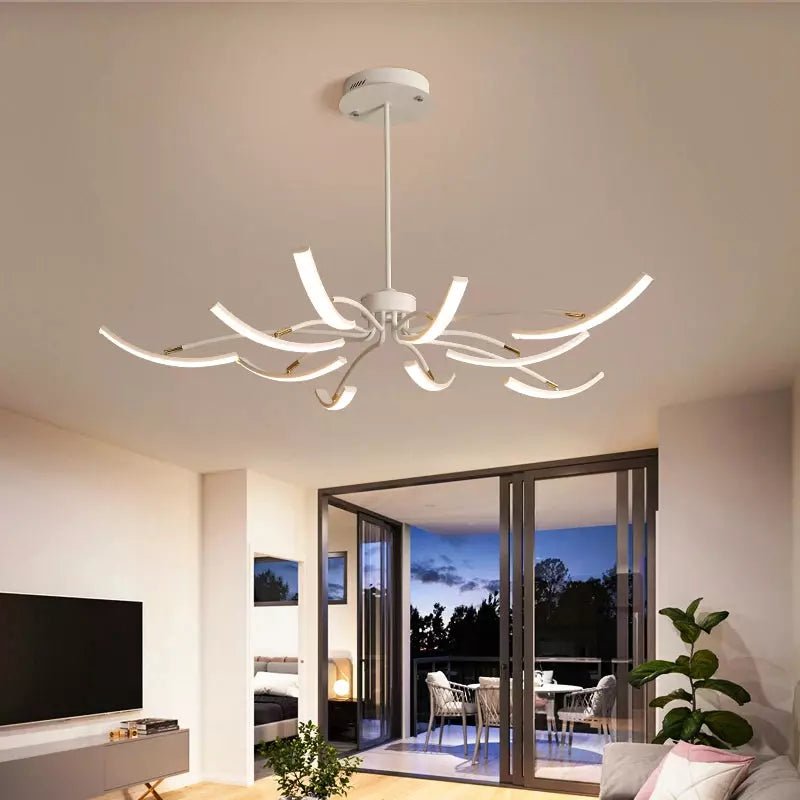 Grand Plafonnier LED | Lumière Zenith - Designix Lustre 6 Bras | 80x15 cm Blanc