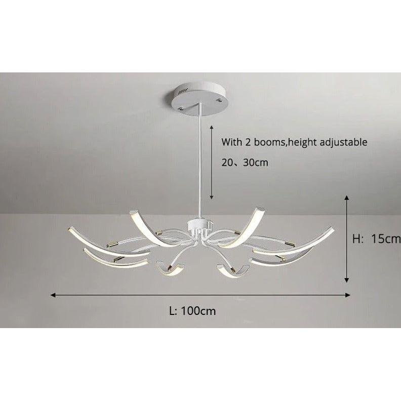 Grand Plafonnier LED | Lumière Zenith - Designix Lustre 8 Bras | 100x15 cm Blanc