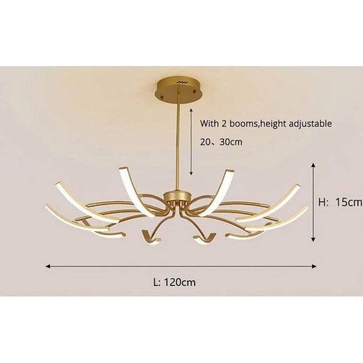 Grand Plafonnier LED | Lumière Zenith - Designix Lustre 10 Bras | 120x15 cm Doré