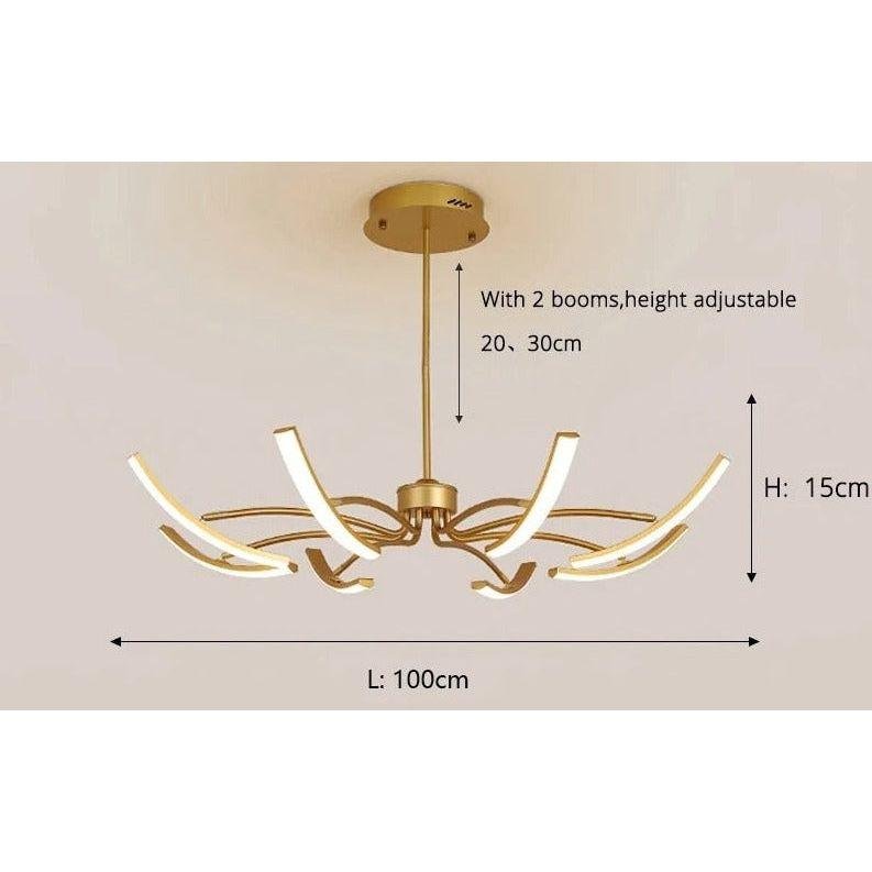 Grand Plafonnier LED | Lumière Zenith - Designix Lustre 8 Bras | 100x15 cm Doré