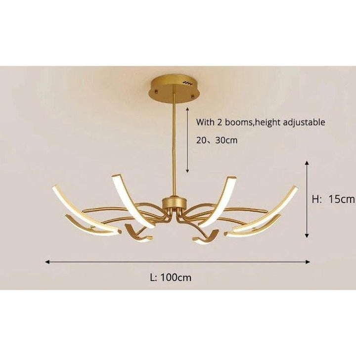 Grand Plafonnier LED | Lumière Zenith - Designix Lustre 8 Bras | 100x15 cm Doré