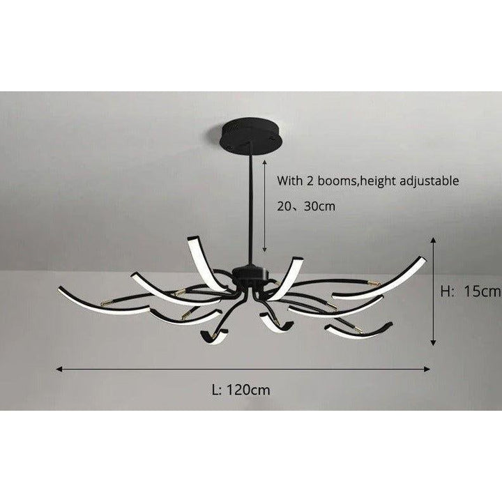 Grand Plafonnier LED | Lumière Zenith - Designix Lustre 10 Bras | 120x15 cm Noir