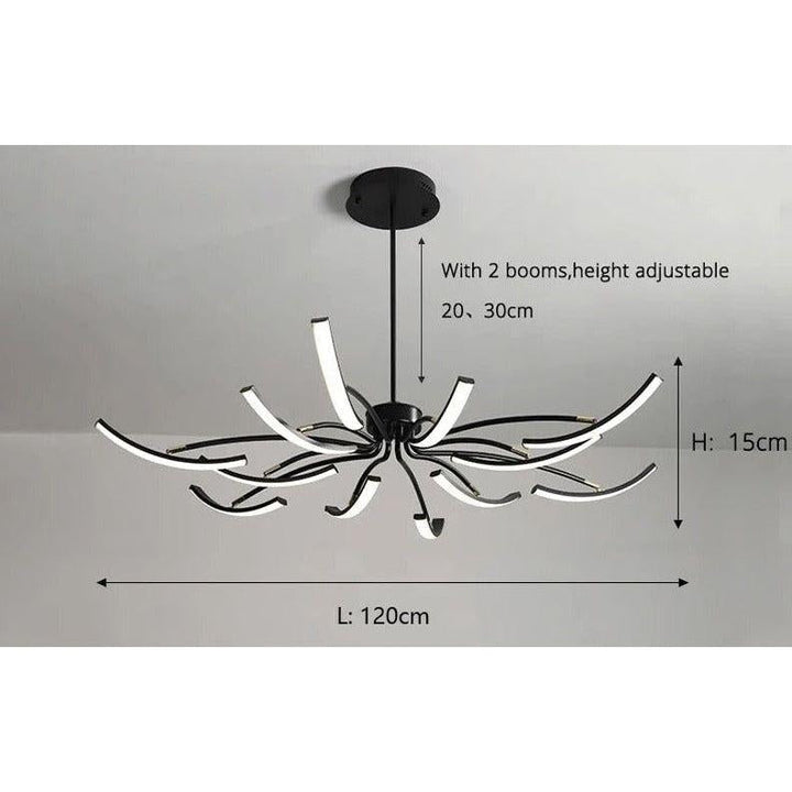 Grand Plafonnier LED | Lumière Zenith - Designix Lustre 12 Bras | 120x15 cm Noir