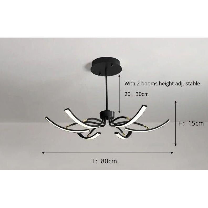Grand Plafonnier LED | Lumière Zenith - Designix Lustre 6 Bras | 80x15 cm Noir