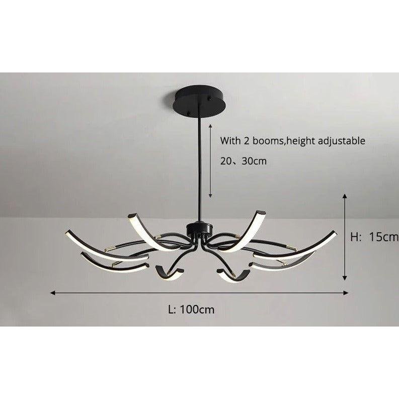 Grand Plafonnier LED | Lumière Zenith - Designix Lustre 8 Bras | 100x15 cm Noir