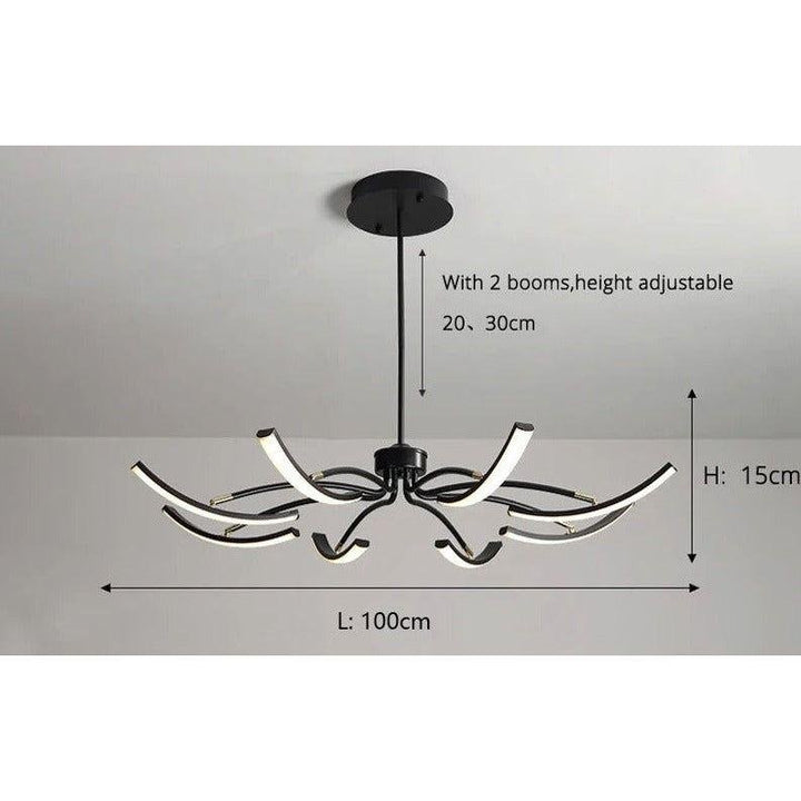 Grand Plafonnier LED | Lumière Zenith - Designix Lustre 8 Bras | 100x15 cm Noir