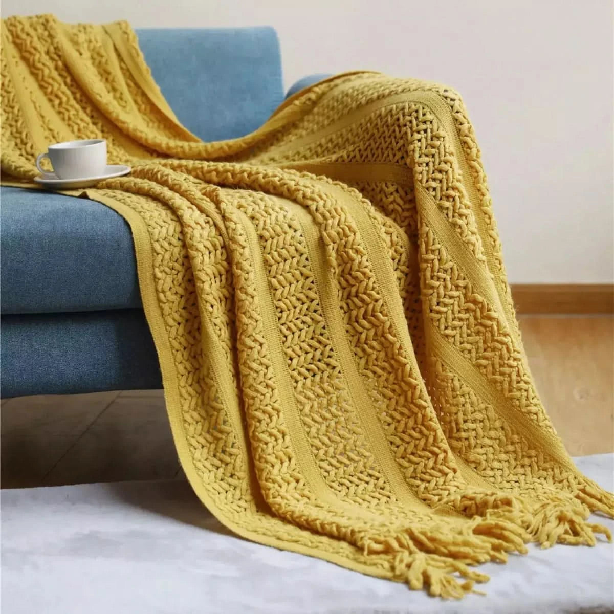 Grand Plaid à Motif | Textures Croisées - Designix Plaid Jaune 127x180cm