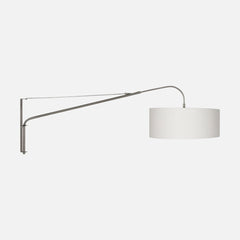 Grande applique murale arc en acier, abat-jour lin blanc Ø50 cm pour salon | Classy