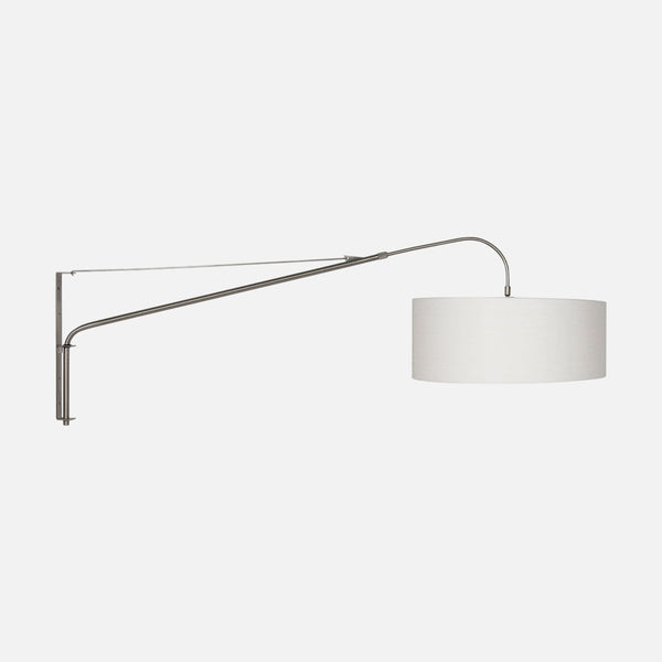Grande applique murale arc en acier, abat-jour lin blanc Ø50 cm pour salon | Classy