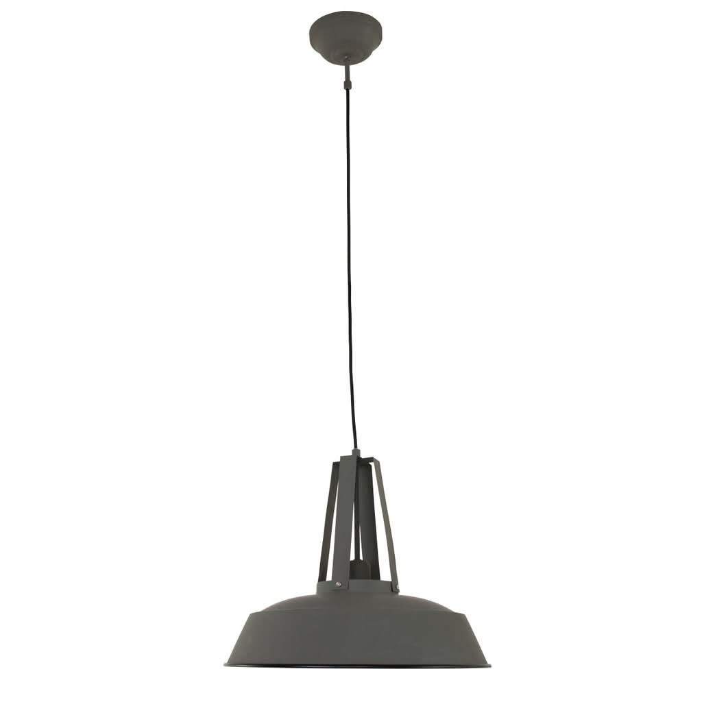 Lustre gris en métal, suspension campagnard Ø 42 cm intérieur blanc, hauteur réglable | Eden - Designix