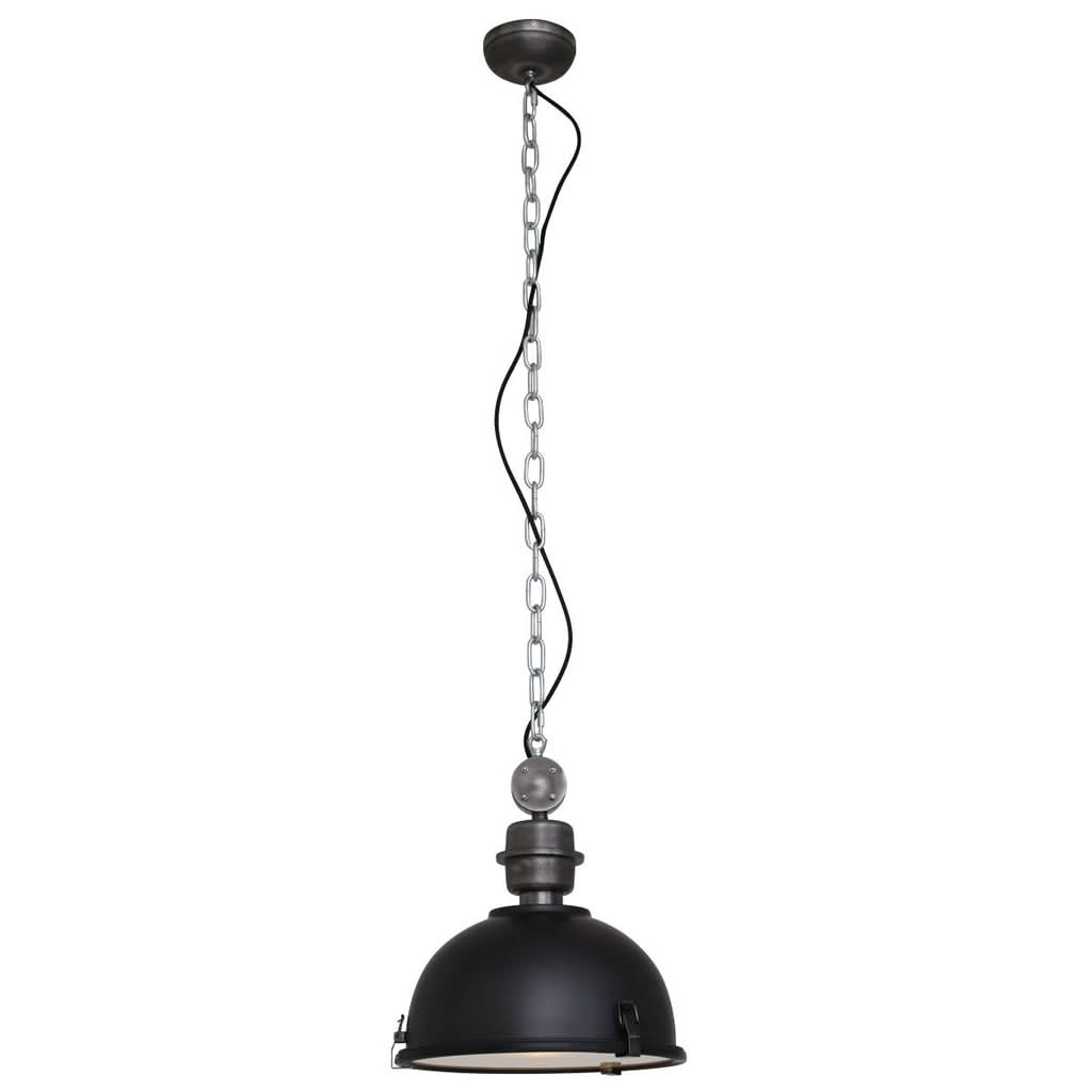 Suspension style industriel, dôme métal noir Ø32 cm à verre, cuisine | Bikkel