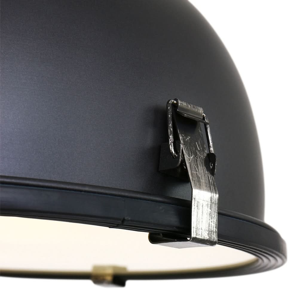 Suspension style industriel dôme métal noir Ø32 cm à diffuseur verre | Bikkel