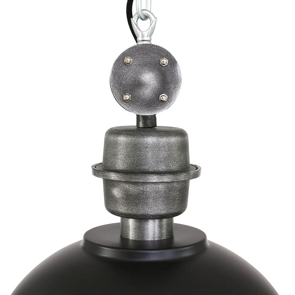 Suspension style industriel dôme métal noir Ø32 cm à diffuseur verre | Bikkel