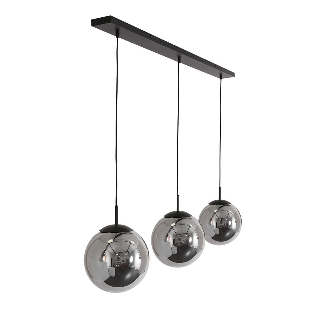 Suspension boule noire 3 globes en verre fumé, salon & salle à manger | Bollique 3122ZW