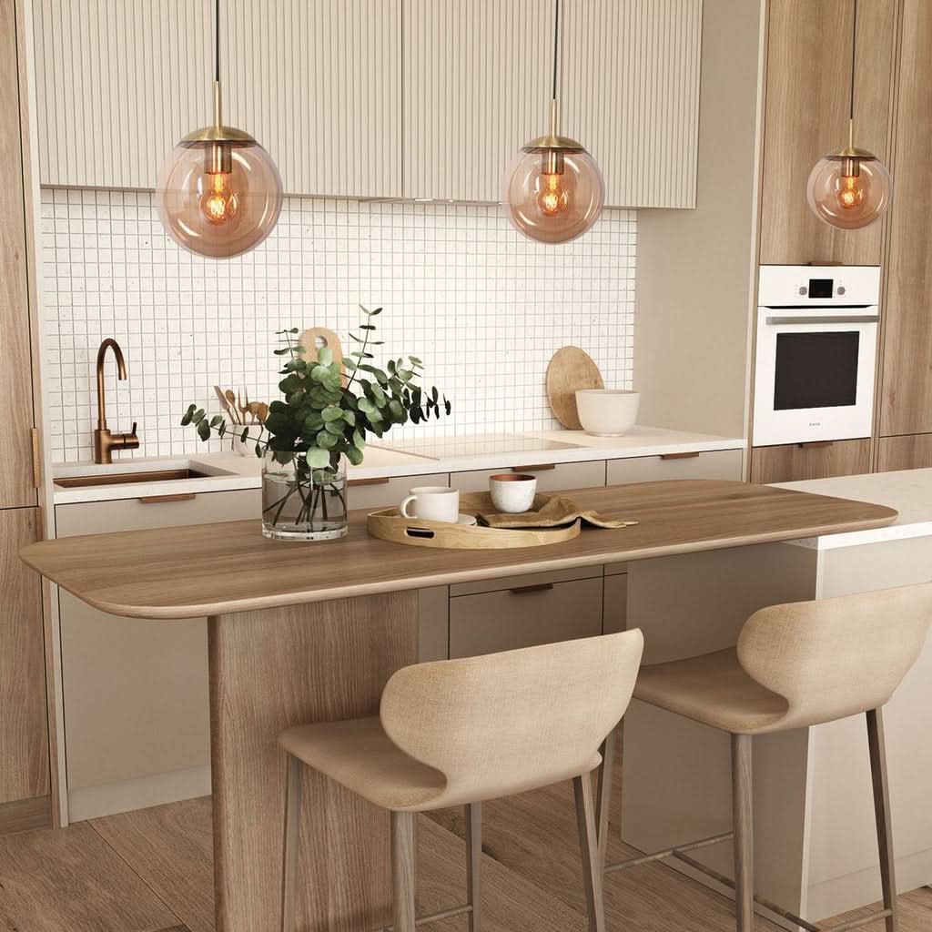 Suspension boule laiton verre ambré Bollique – vue 3 – Designix.fr