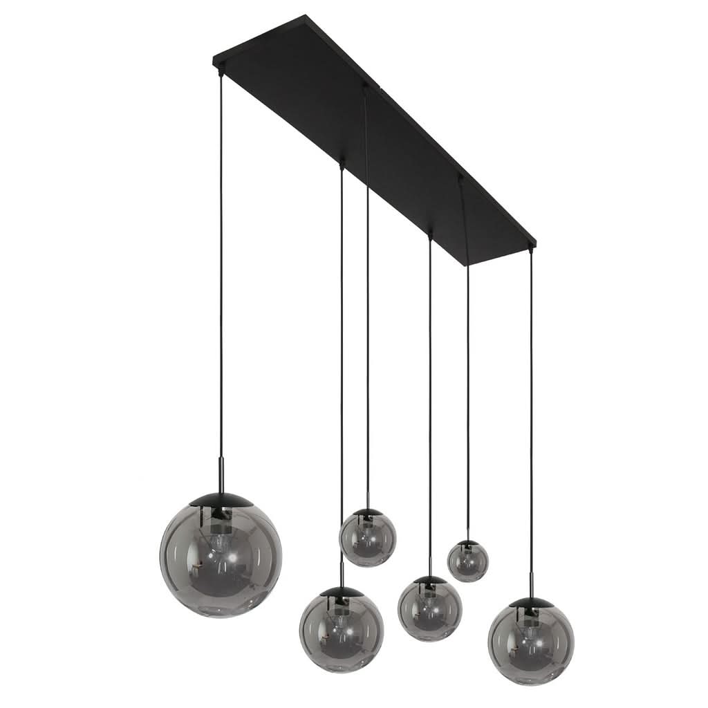 Suspension verre fumé noire, globes Ø 40 cm | Bollique