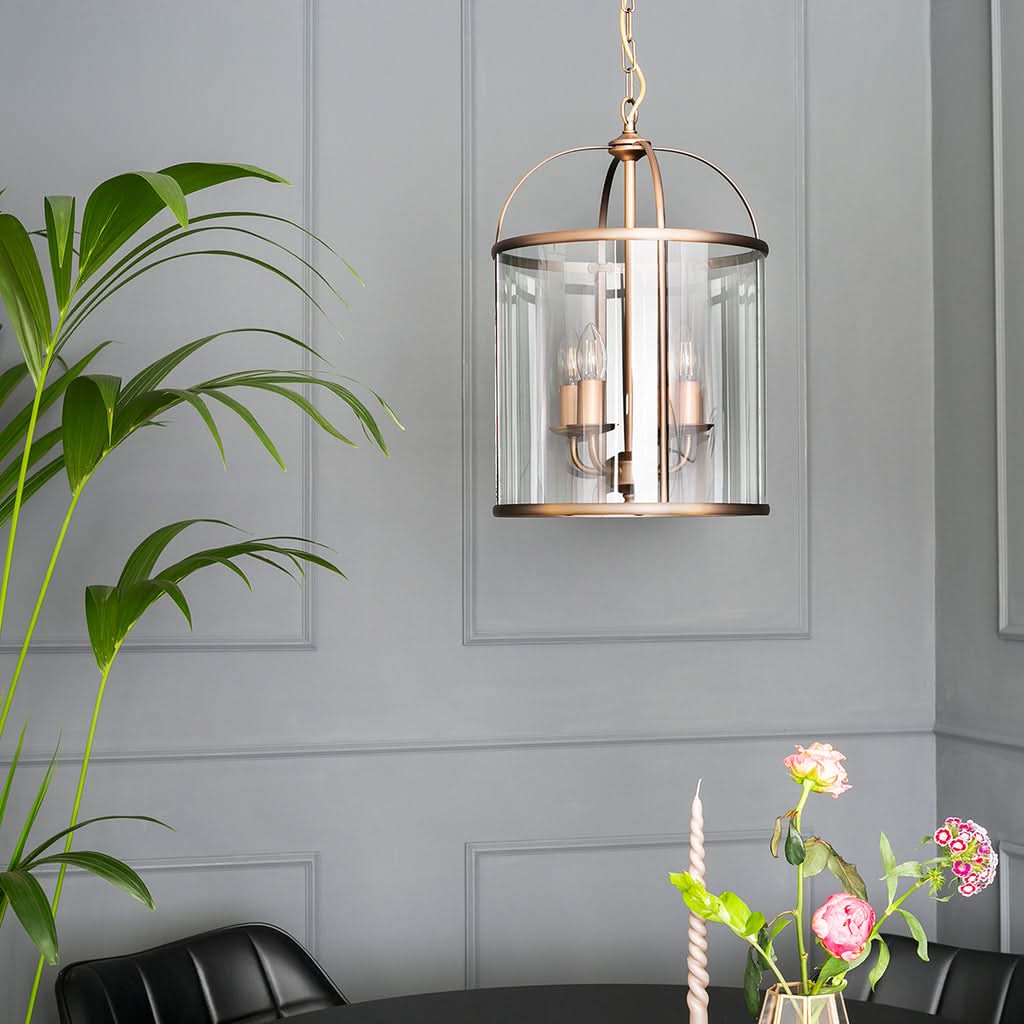 suspension lanterne bronze, cage en verre 4 lumières | Pimpernel