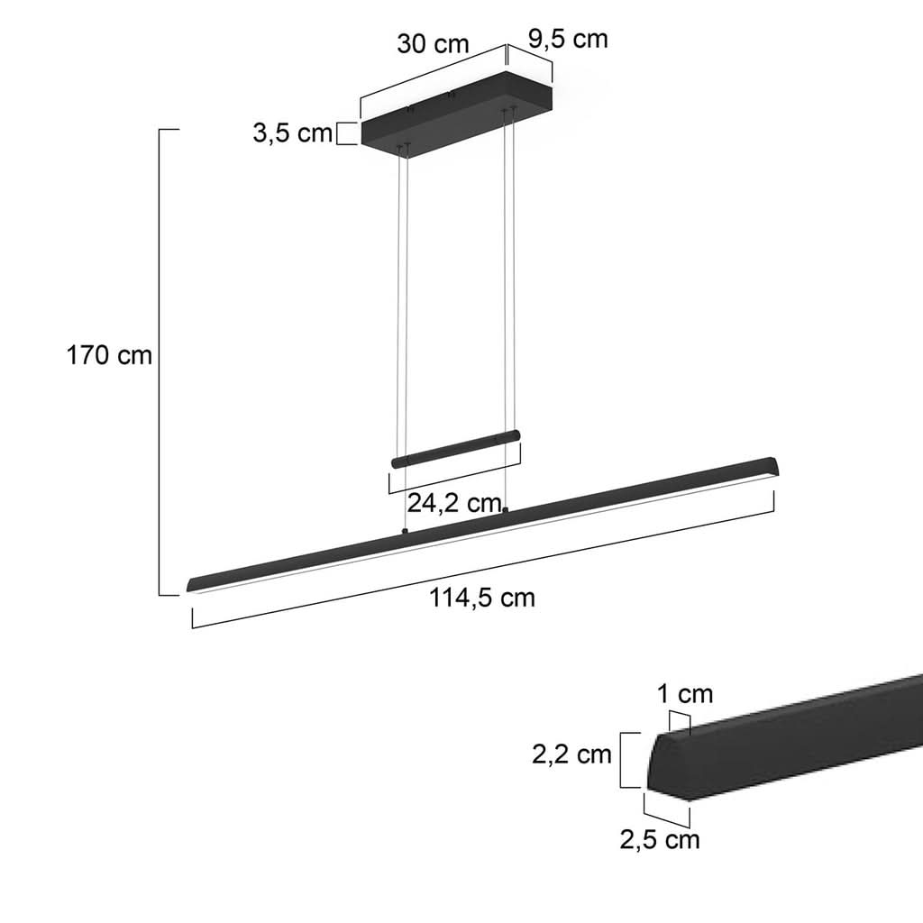 Suspension barre LED linéaire noire Profilo – vue 4 – Designix.fr
