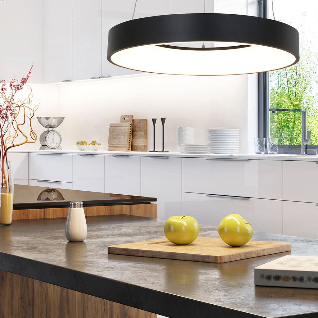 Lustre anneau LED noir dimmable, Ø48 cm salon | Ringlede
