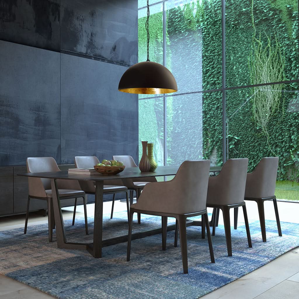 Suspension noire et dorée dôme Ø 50 cm intérieur feuille d'or, chaîne réglable | Solae - Designix