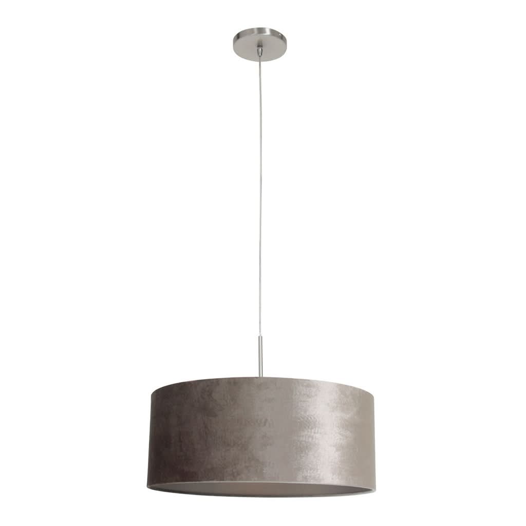 Suspension velours argenté Sparkle, vue complète avec plaque de plafond – Designix.fr