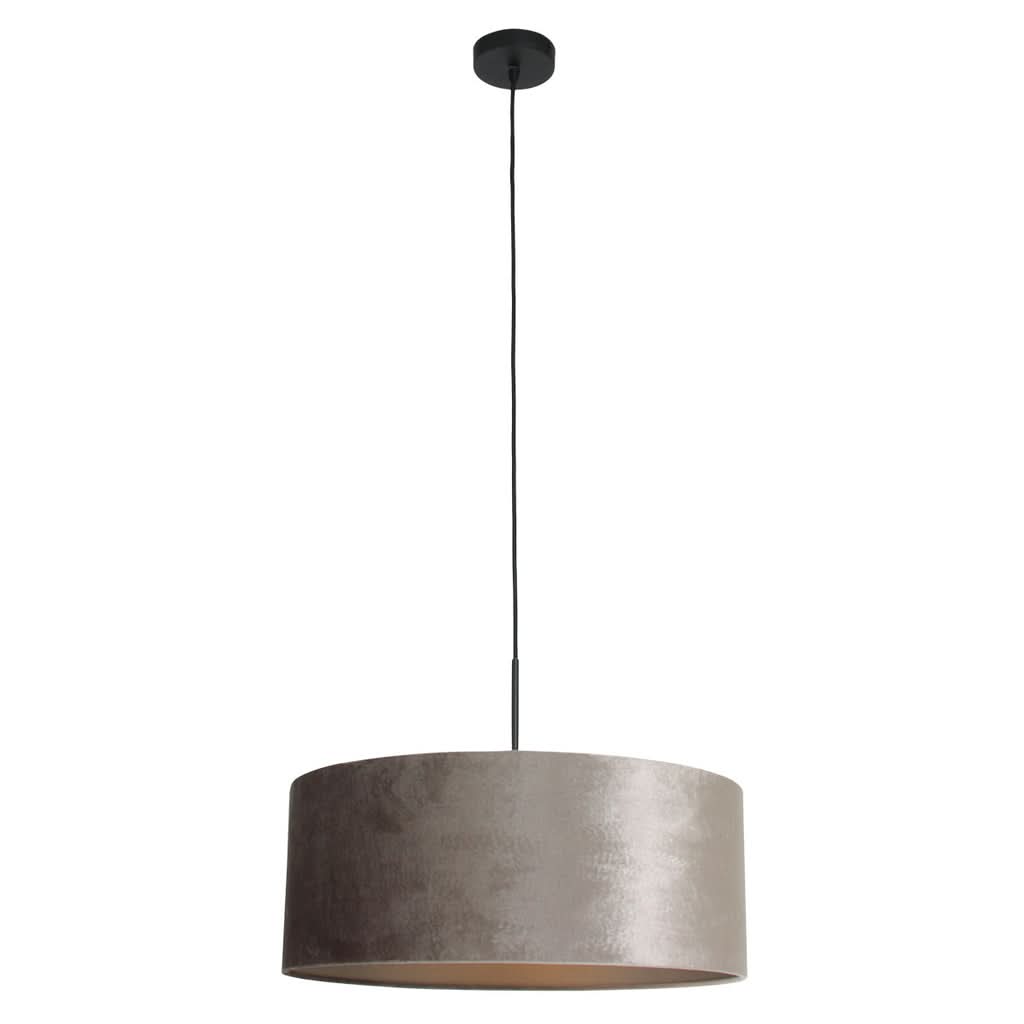 lustre noir velours moderne, abat-jour argenté Ø 50 cm pour salon | Velora
