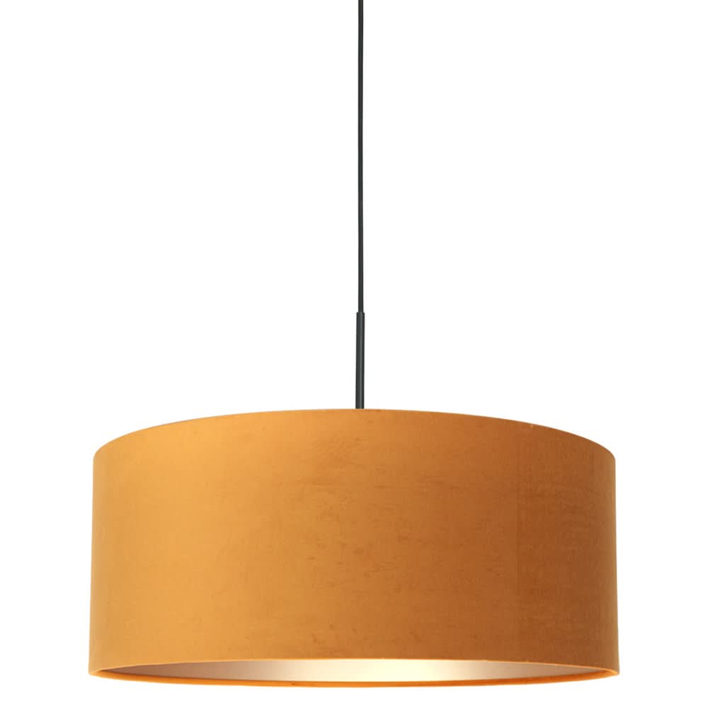 suspension velours doré, abat-jour tambour Ø 50 cm salle à manger | Ambeo