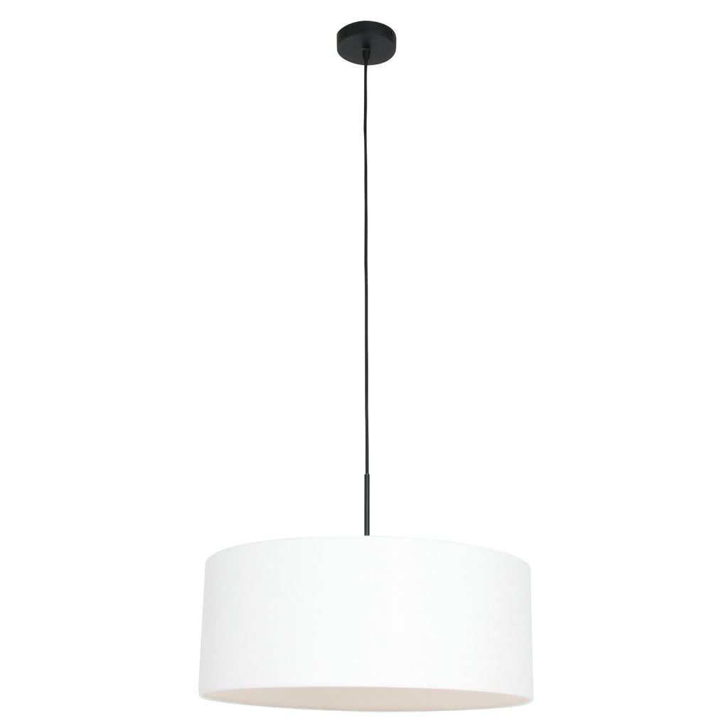 Suspension lin blanc Lina, abat-jour tambour Ø 50 cm et cache-plafond noir – Designix.fr