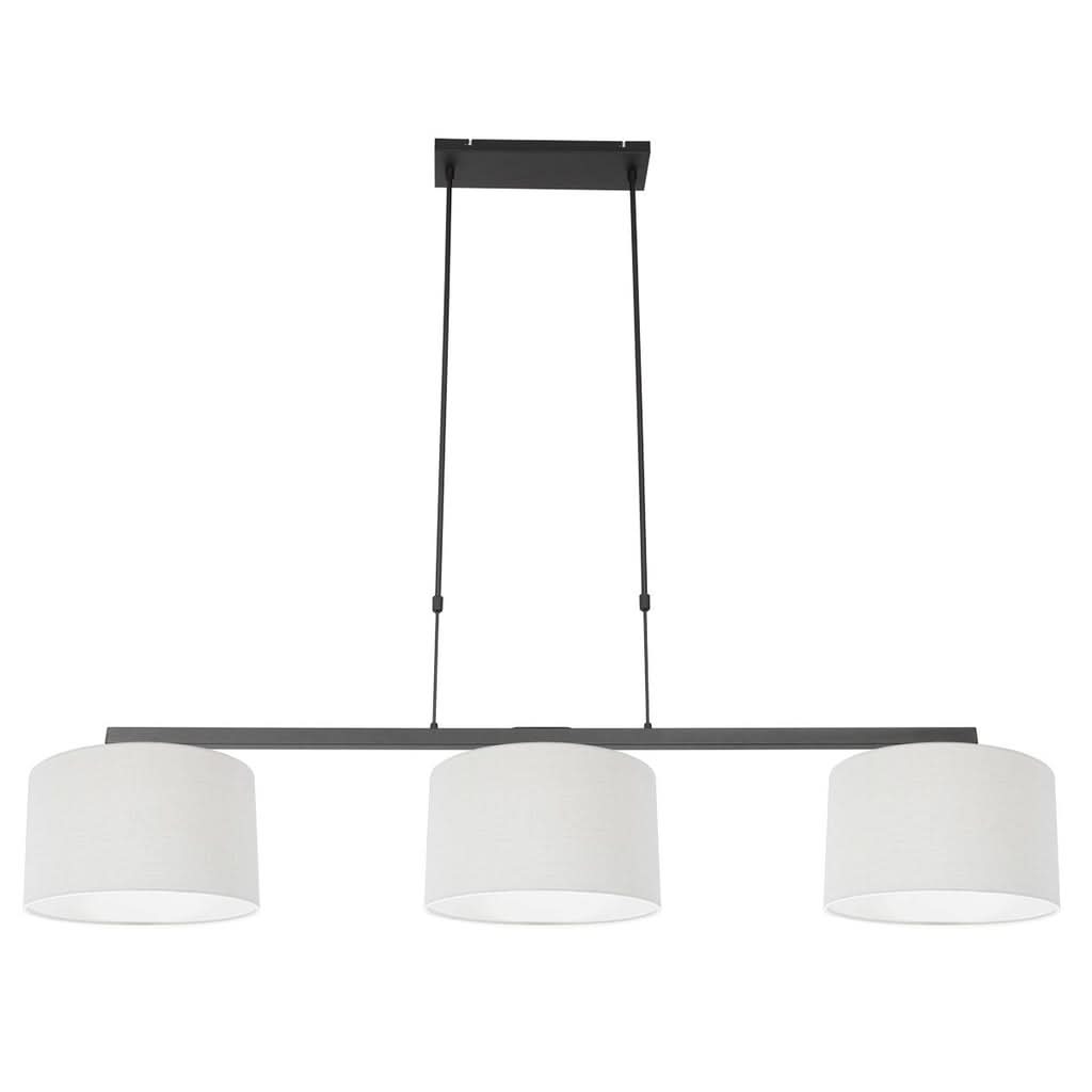 Suspension 3 lumières lin blanc, barre noire 140 cm | Linéa