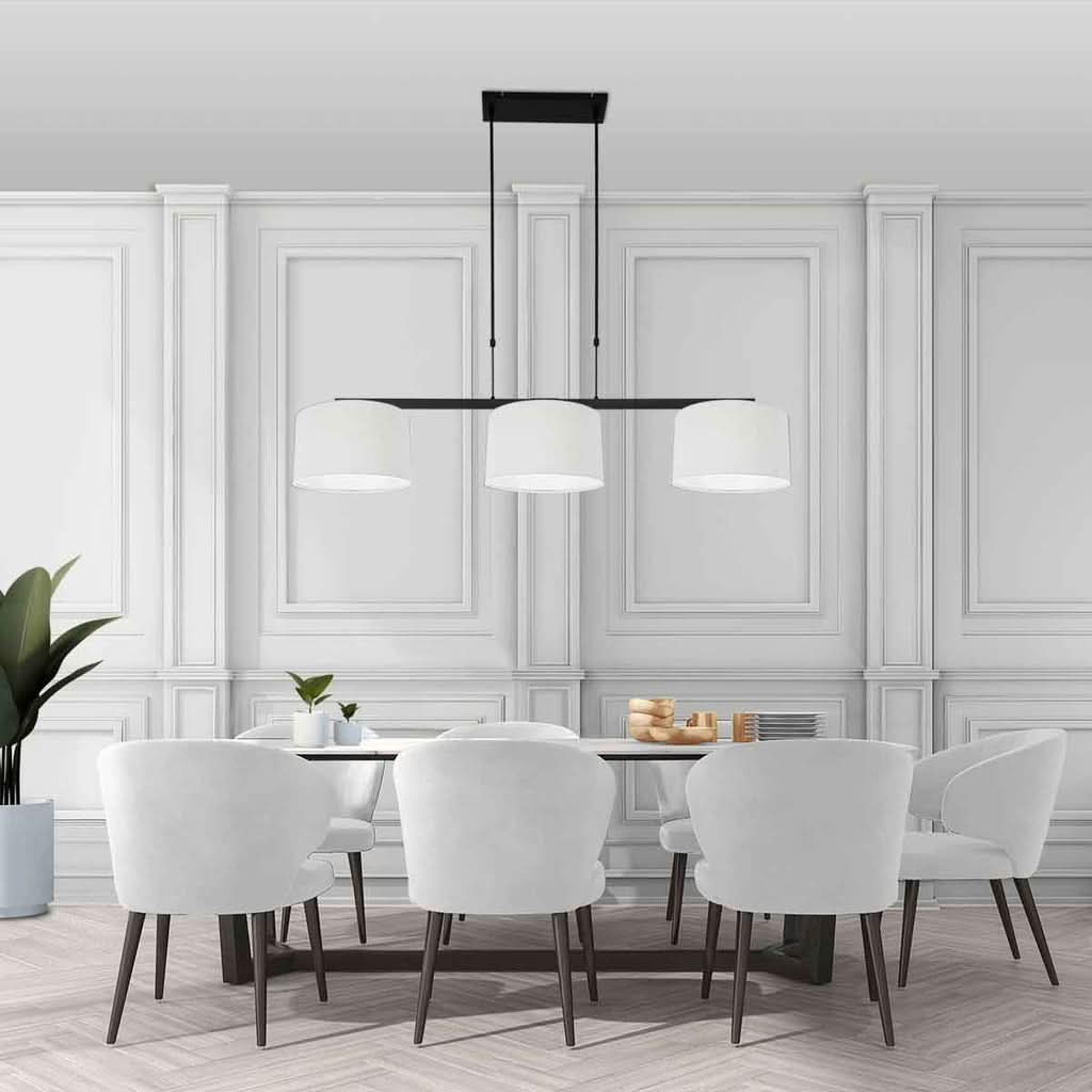 Suspension 3 lumières lin blanc, barre noire 140 cm — vue 3