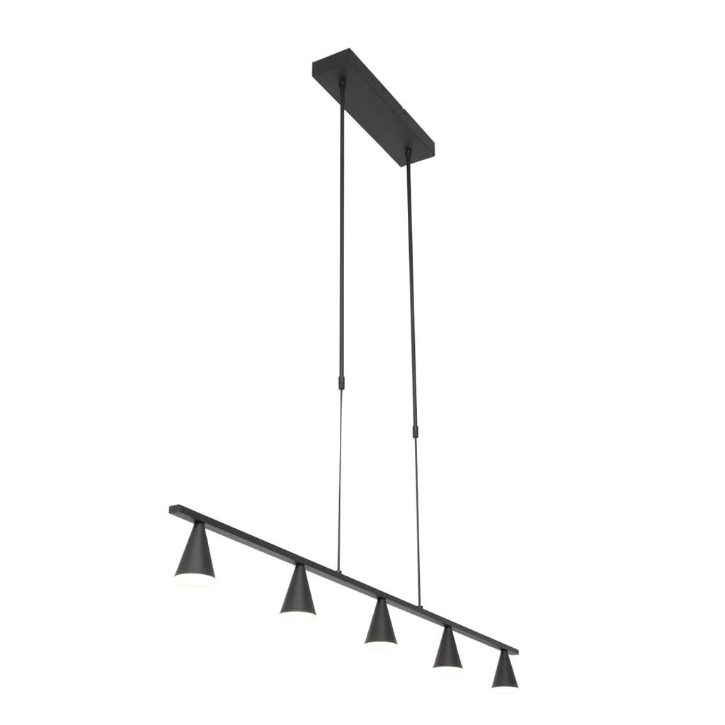 Suspension noire design Vortex 3066ZW, barre 120 cm 5 cônes LED dimmable | Designix