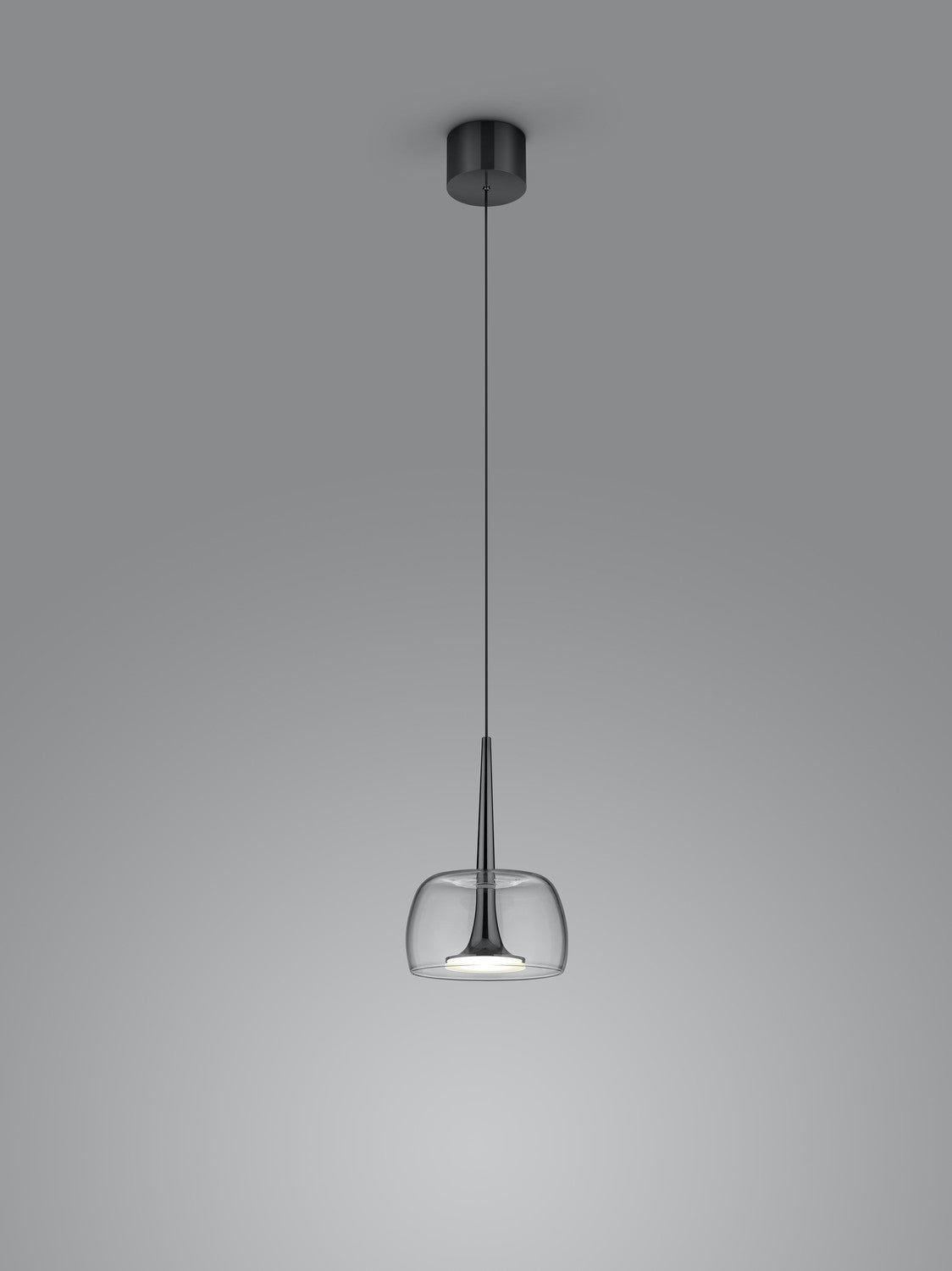 Suspension présentée avec son verre transparent, corps métallique noir et partie chromée