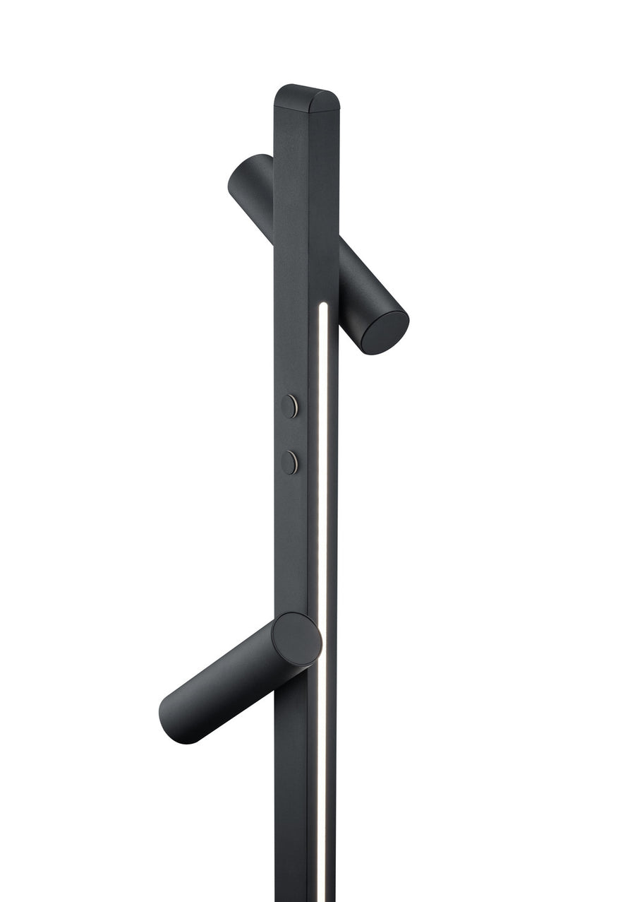 Détail rapproché de la tige, boutons de réglage et lumière verticale allumée