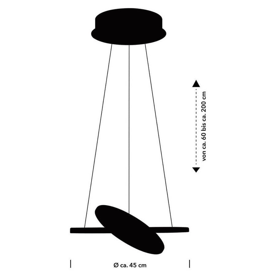 Schéma coté indiquant diamètre 45 cm et hauteur réglable de 60 à 200 cm