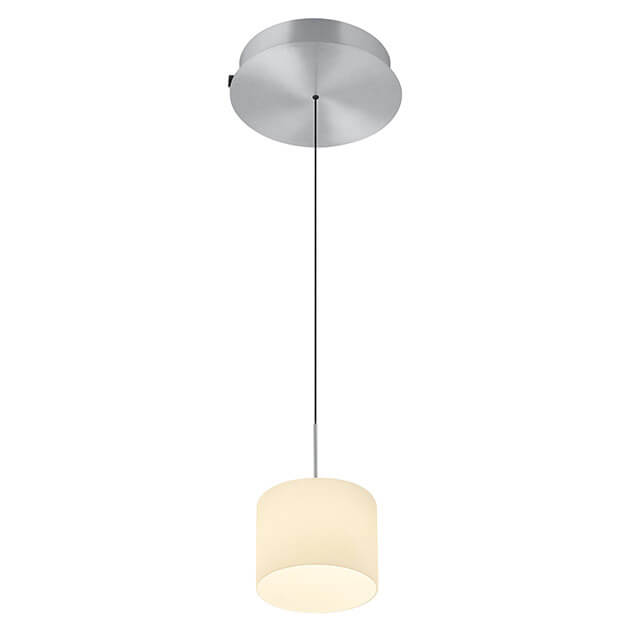 Vue du luminaire montrant l'ouverture inférieure du cylindre opalin allumé
