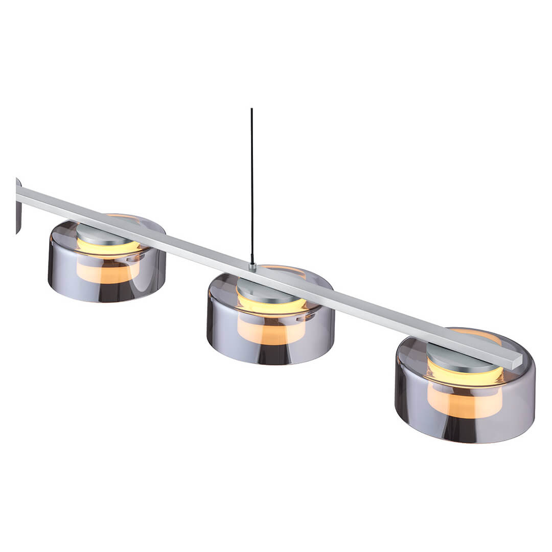 Suspension Dune nickel satiné et fumée, verre, L 119 cm