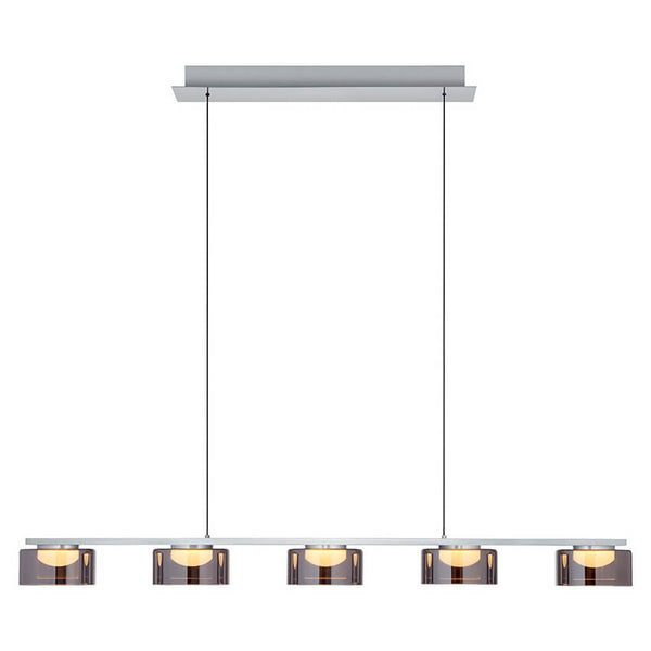 Suspension Dune nickel satiné et fumée, verre, L 119 cm