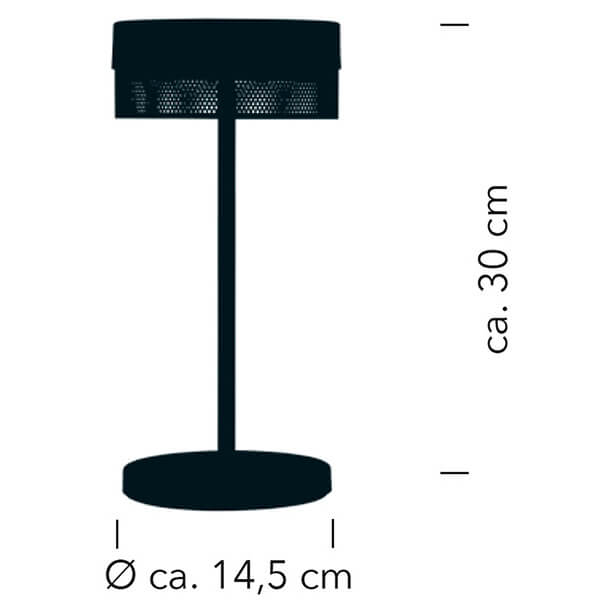 Schéma coté indiquant hauteur 30 cm et diamètre 14,5 cm.