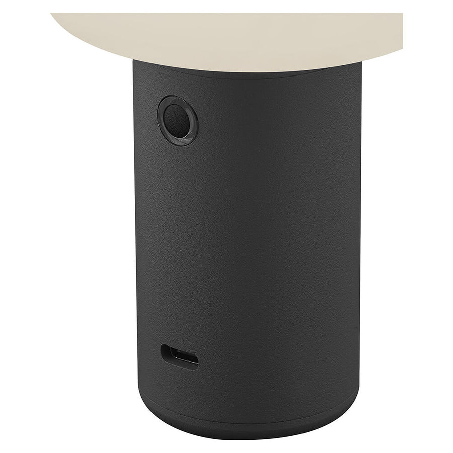 Détail du socle noir avec bouton variateur et prise USB-C de recharge