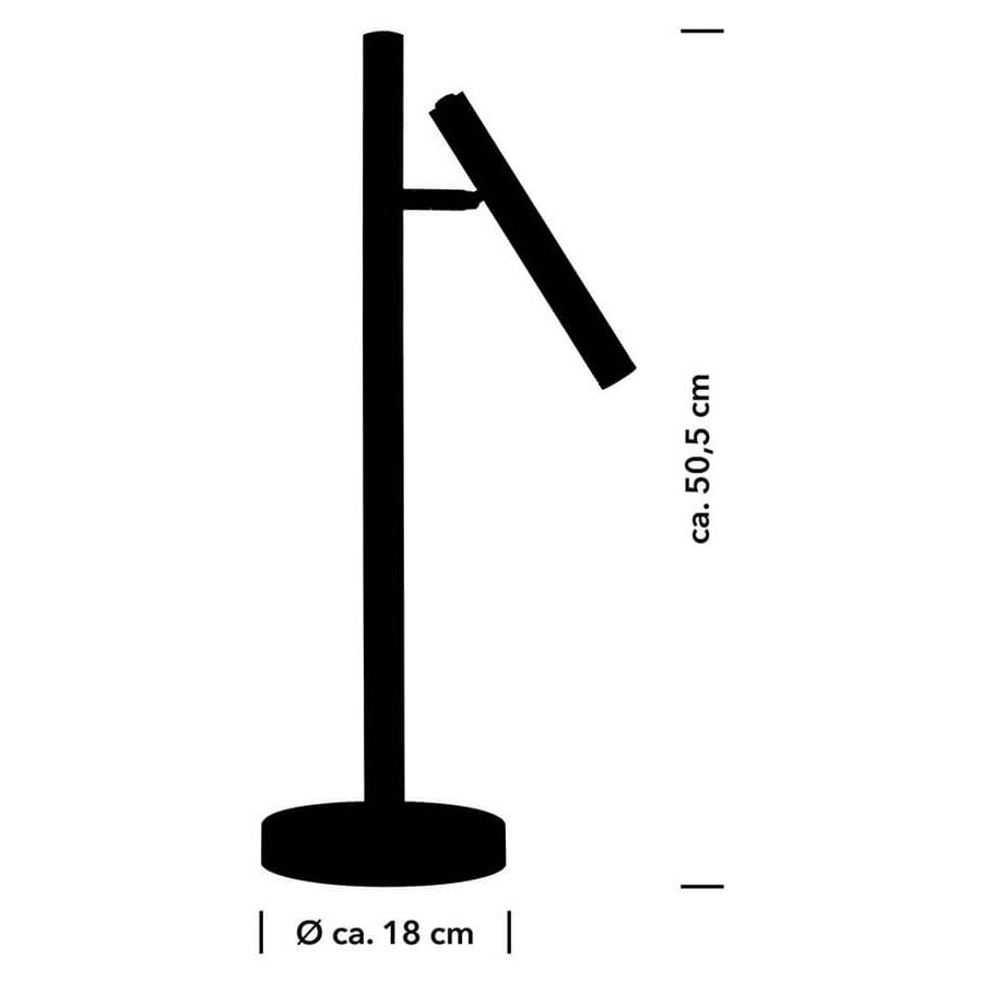 Schéma coté de la lampe : hauteur 50,5 cm et base de 18 cm de diamètre.