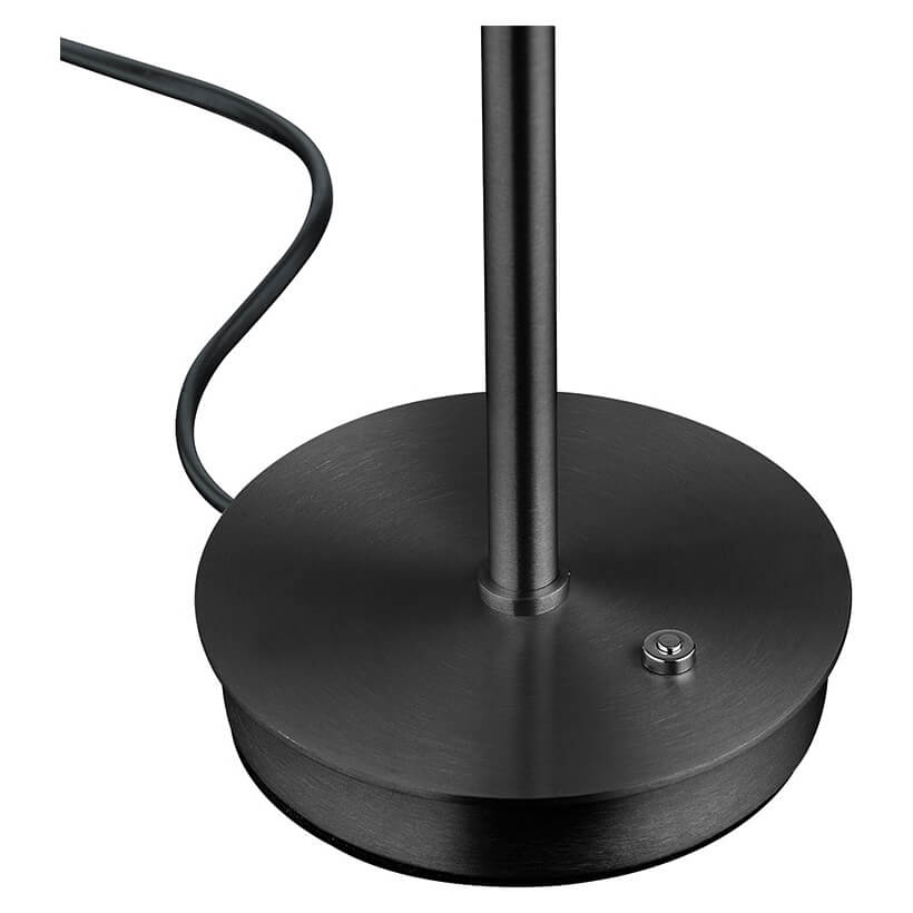 Détail du socle rond anthracite, câble d'alimentation et vis de fixation