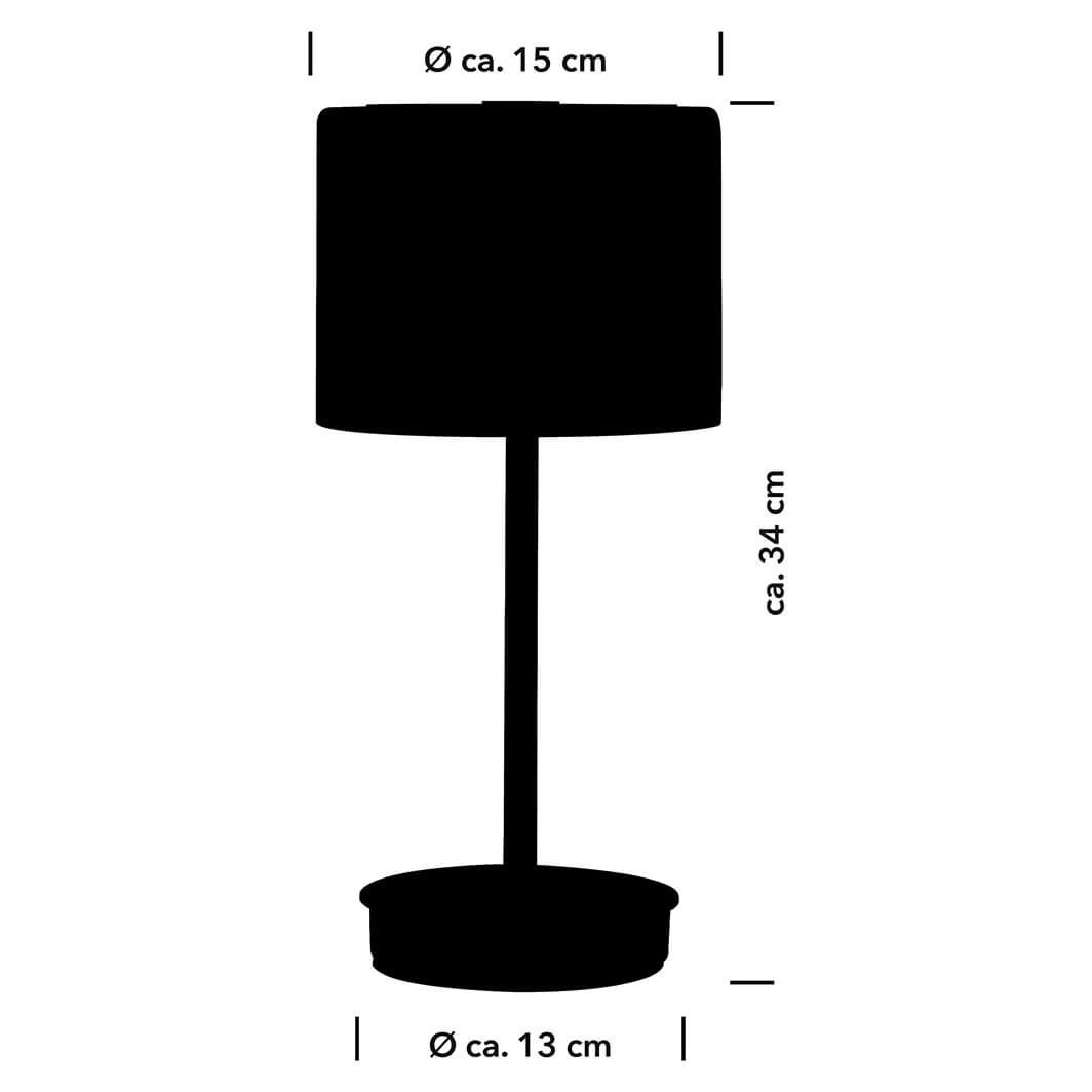 Schéma coté indiquant hauteur 34 cm et diamètres 15 et 13 cm