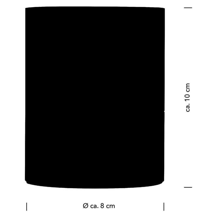 Schéma de dimensions indiquant une hauteur de 10 cm et un diamètre de 8 cm.