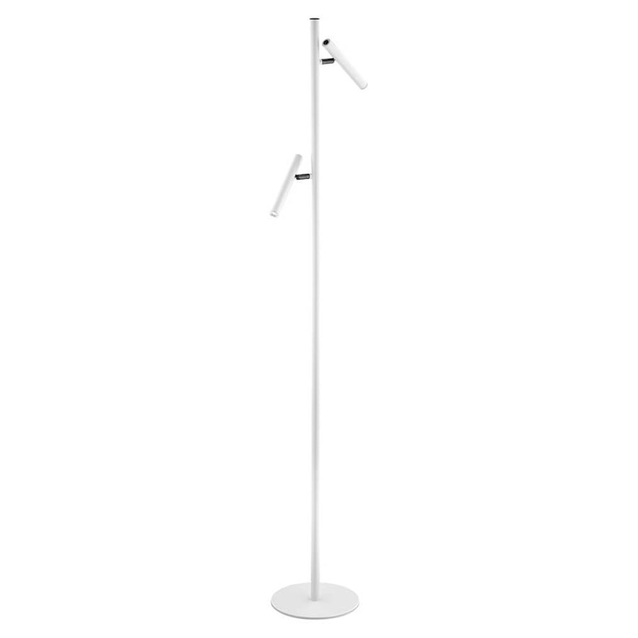 Vue de trois quarts du lampadaire blanc debout, bras fins inclinés vers le haut